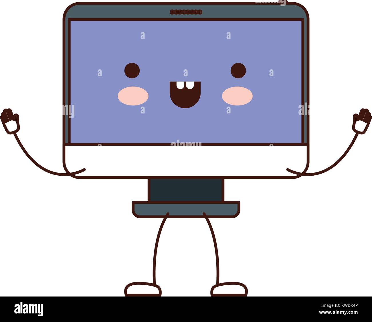 animated kawaii desktop computer in colorful silhouette Stock Vector ...