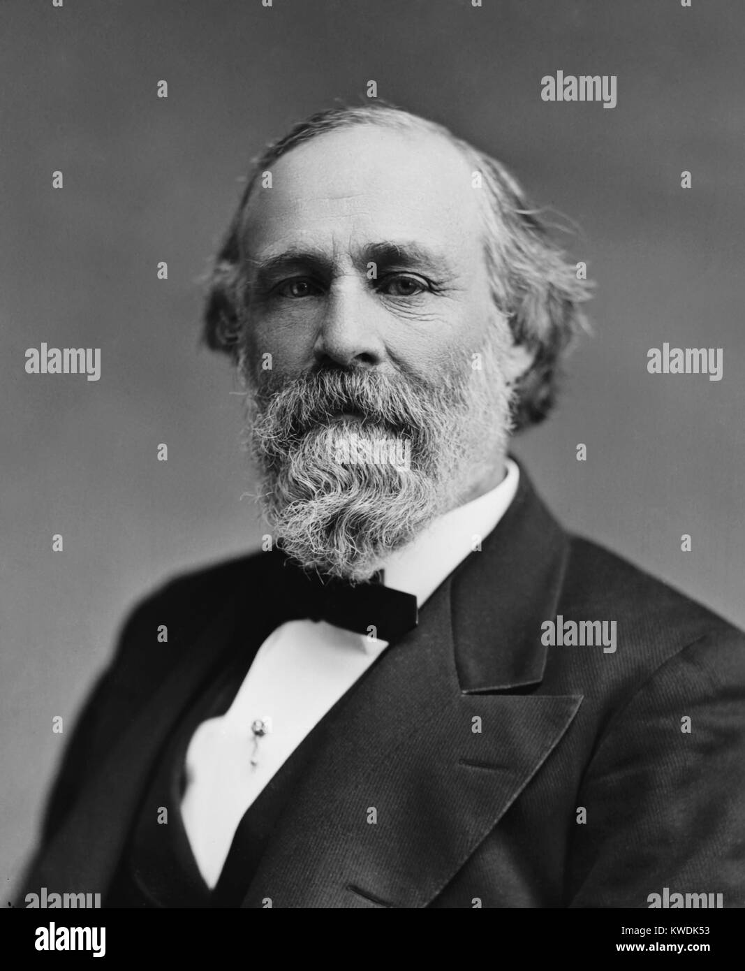 Sen. Henry Dawes, sponsored the 1887, General Allotment Act of 1887. Native Americans lost about two-thirds of their 1887 land base, over the life of the Dawes Act (about 30 years). The law allowed for communal tribal land to be divided into allotments for individual households. Later amendments allowed for allotment taxation and sale. Actor Aidan Quinn played Dawes in the 2007 film BURY MY HEART AT WOUNDED KNEE (BSLOC 2017 18 50) Stock Photo