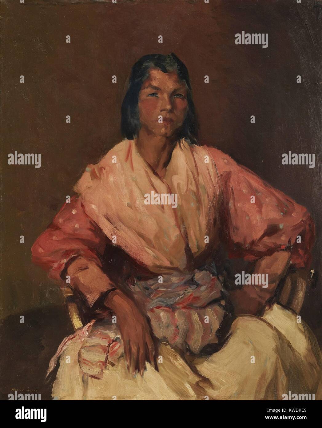 THE SPANISH GYPSY, by Robert Henri, 1912, American painting, oil on canvas. Portrait of a Gypsy who lived on the outskirts of Madrid. Henri showed the canvas at the historic 1913 Armory Show in New York (BSLOC 2017 7 138) Stock Photo