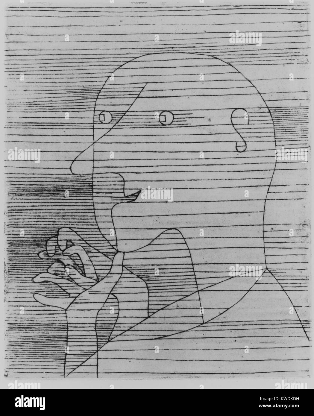 OLD MAN COUNTING, by Paul Klee, 1929, Swiss print, etching. Klees titles are often important to appreciate with his images. This one leads to meditation of aging and mortality (BSLOC_2017_7_25) Stock Photo