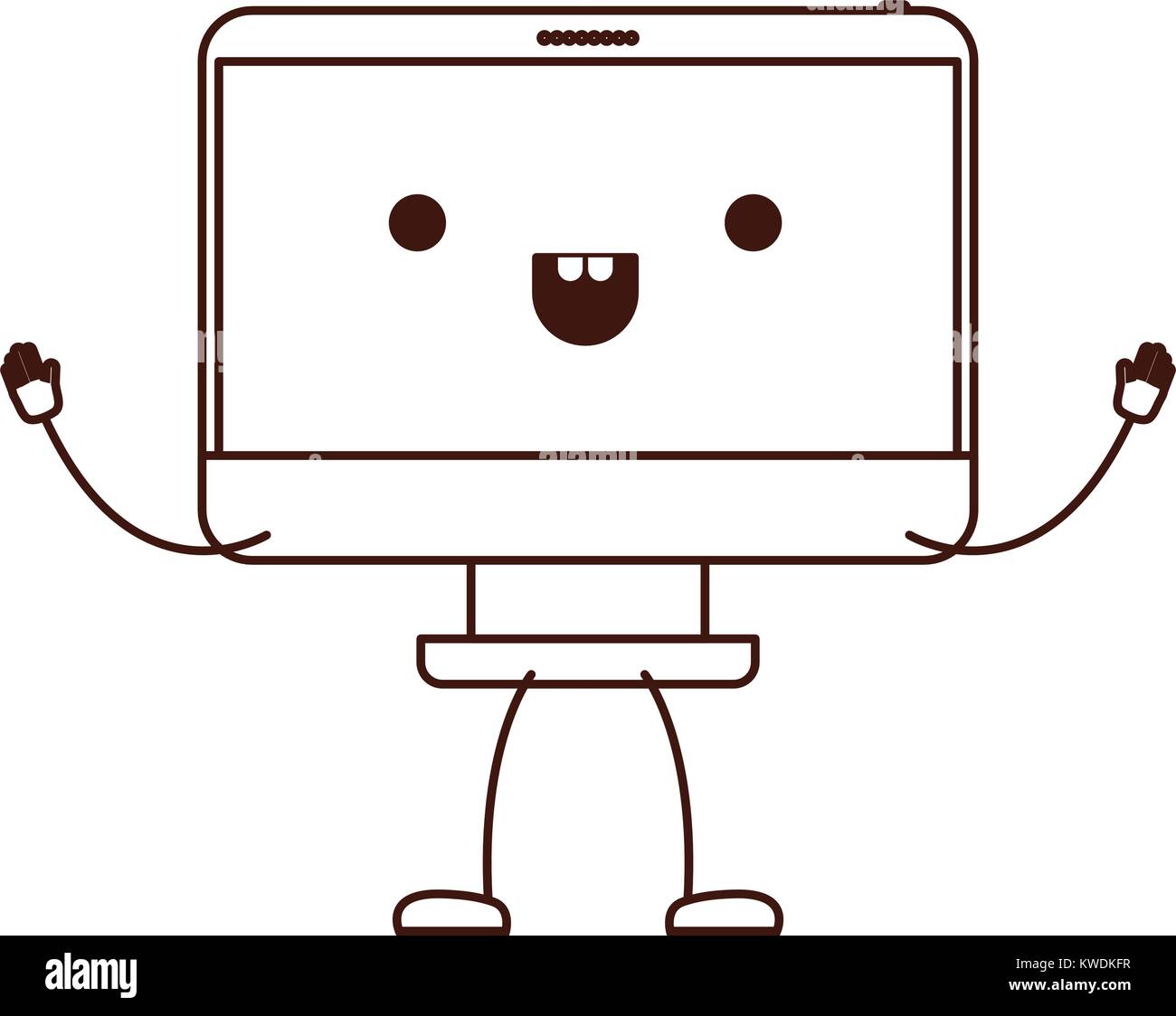 animated kawaii desktop computer in monochrome silhouette Stock Vector ...