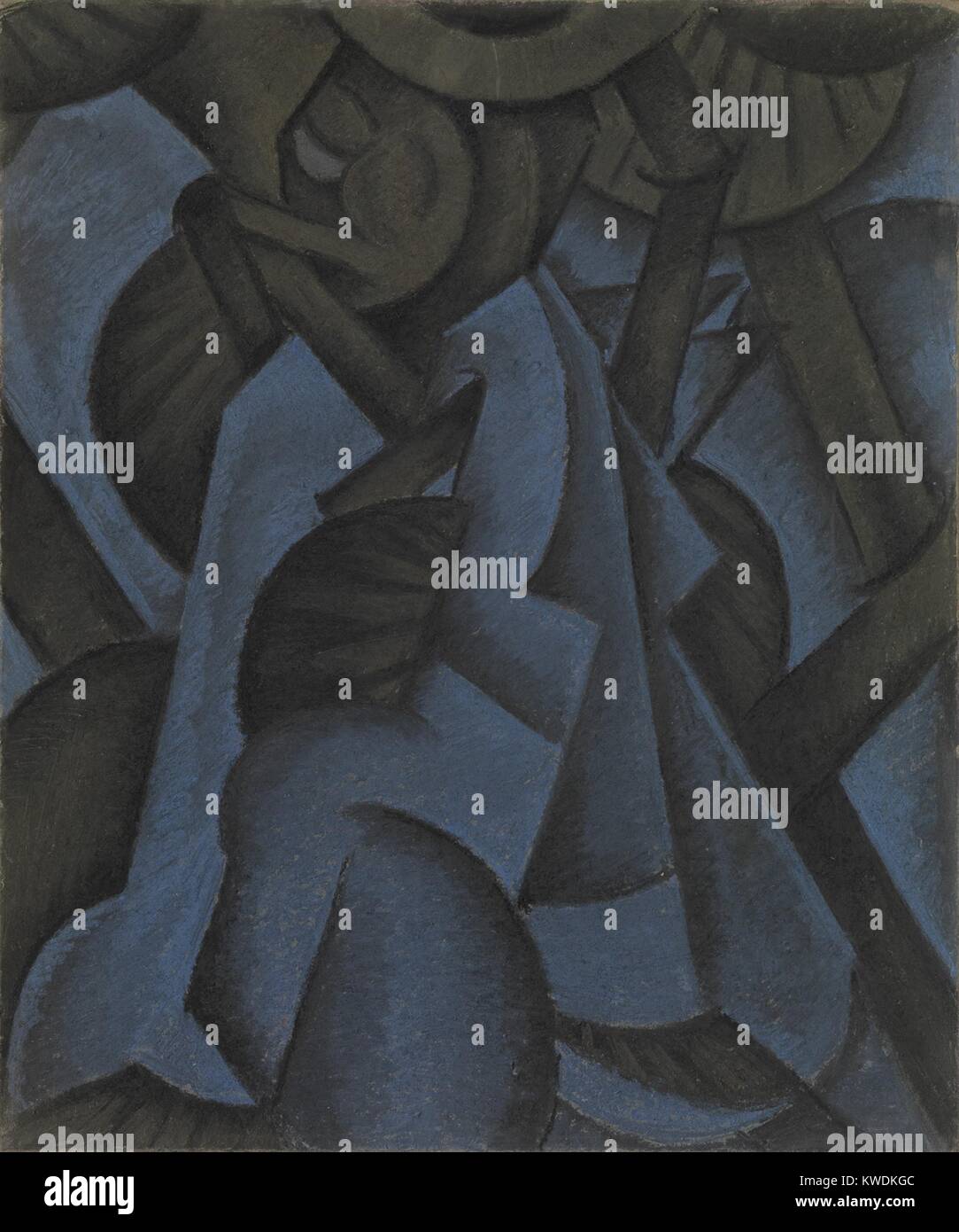 PAGAN PHILOSOPHY, by Arthur Dove, 1913, American drawing, pastel on paperboard. This work shows the influence of European Cubism and Expressionism. Abstract forms can be read as the interaction of a blue human, in lower central triangle, and brown mechanical forms (BSLOC 2017 7 77) Stock Photo
