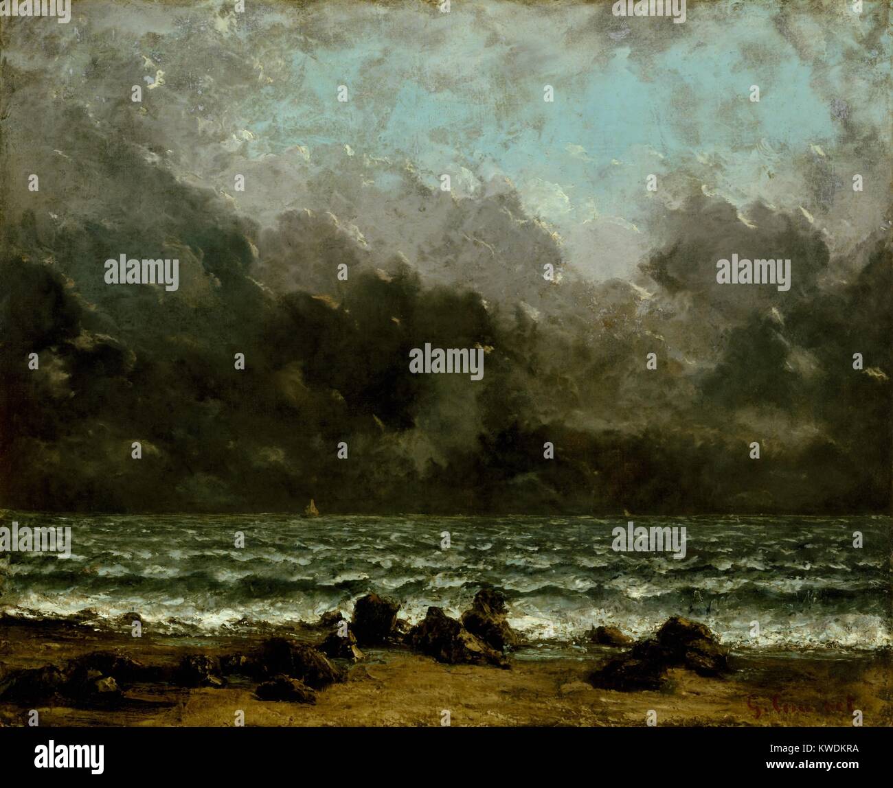 THE SEA, by Gustave Courbet, 1865, French painting, oil on canvas. Courbet created seascapes painted en plein air and in the studio, all based on his visual experience of various light and weather (BSLOC 2017 9 121) Stock Photo