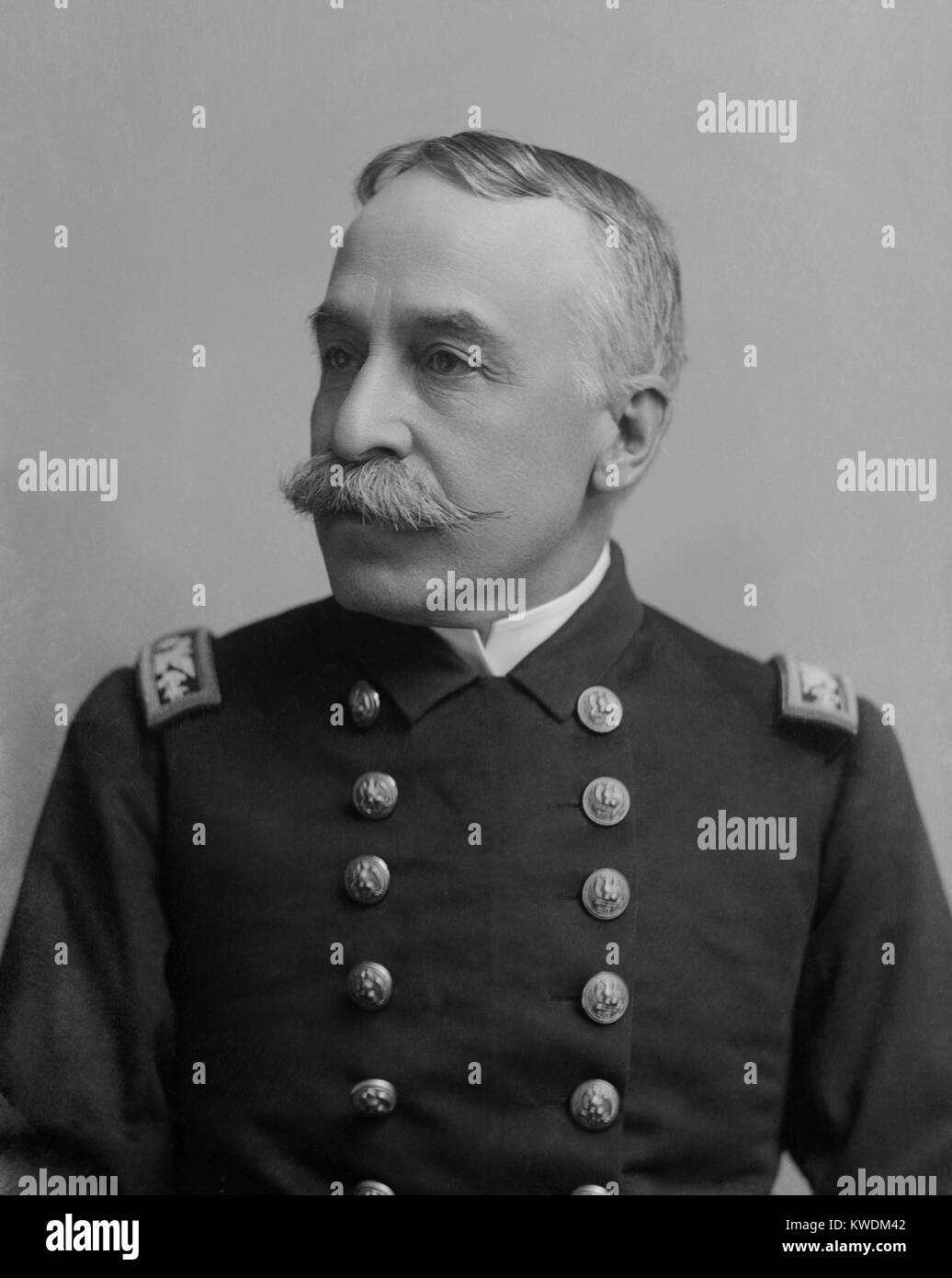 Admiral George Dewey, was commander of the US Asiatic Squadron on April 25, 1898. Over the previous four months his fleet prepared for the Spanish American War. He became an war hero with his overwelming victory in the Battle of Manila Bay, May 1, 1898 (BSLOC 2017 10 63) Stock Photo