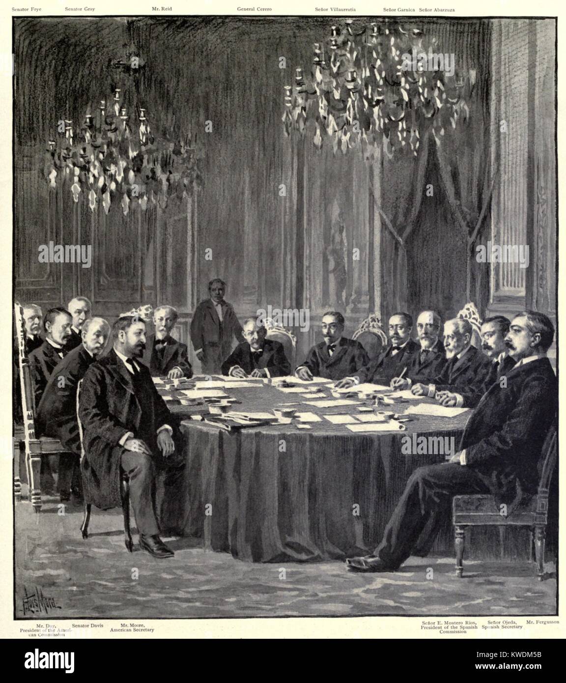Peace commissioners after finalizing the Treaty of Paris, ending the Spanish American War. Dec. 10, 1898. It guaranteed Cuban independence but transferred Puerto Rico, Guam, and the Philippines, to the United States (BSLOC 2017 10 89) Stock Photo