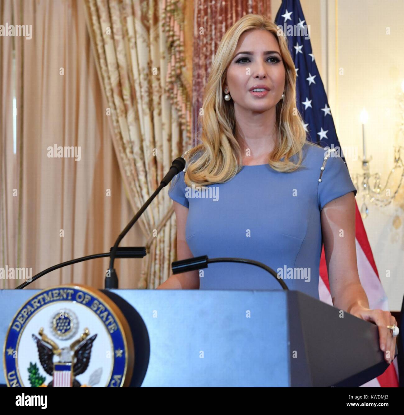 Ivanka Trump speaks at a US State Department ceremony, June 27, 2017. She and Sec. of State Tillerson, marked the 2017 Trafficking in Persons Report, required by the Trafficking Victims Protection Act. The Report assesses worldwide efforts to combat modern slavery (BSLOC 2017 19 8) Stock Photo