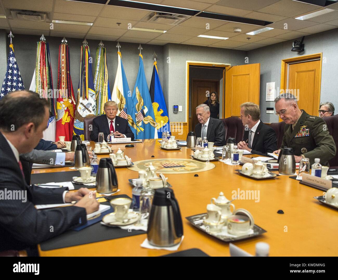President Donald Trump meets with the National Security Council at the Pentagon, July 20, 2017 (BSLOC 2017 18 166) Stock Photo