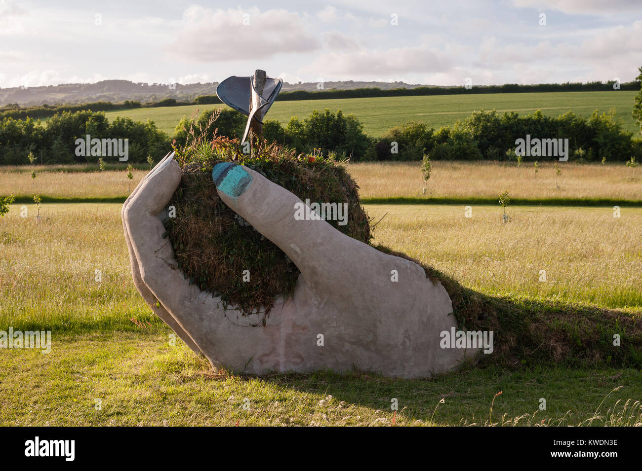 Cotehele, Saltash, Cornwall, UK. Sculpture by Brendan Murless in the 'Mother Orchard' which contains rare local varieties of apple trees Stock Photo