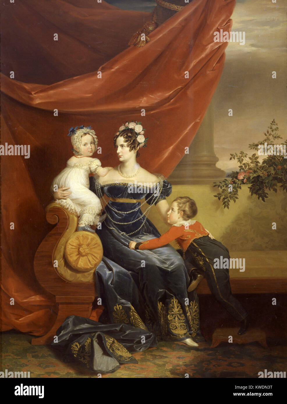 Alexandra Feodorovna with her two eldest children, the Tsarevich Alexander, and the Grand Duchess Maria Nikolaevna, c. 1820 Stock Photo