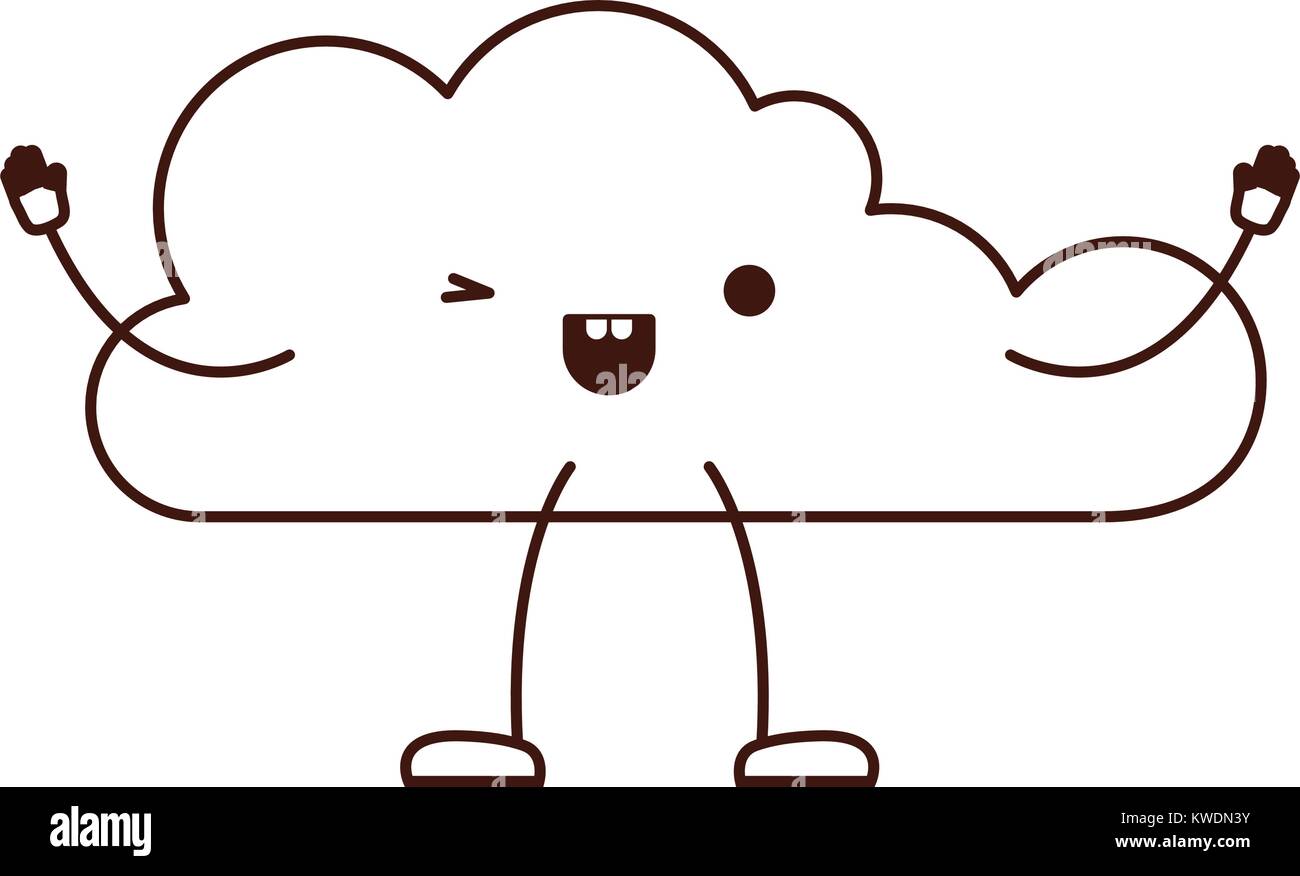 animated kawaii cloud icon flat in monochrome silhouette Stock Vector ...