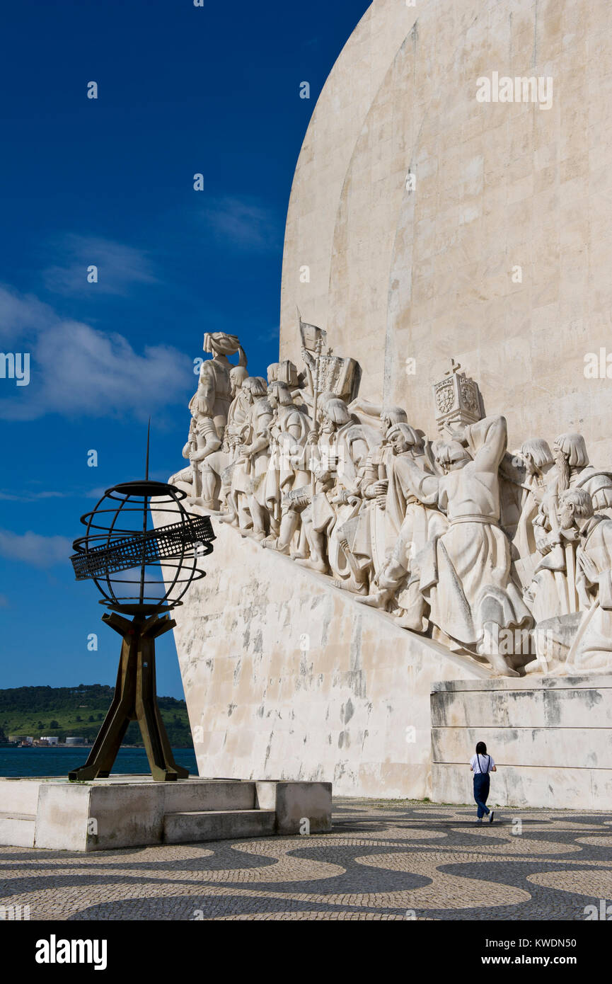 Monument to the Discoveries. It was conceived in 1939 by Portuguese architect José Ângelo Cottinelli Telmo, and sculptor Leopoldo de Almeida. Stock Photo