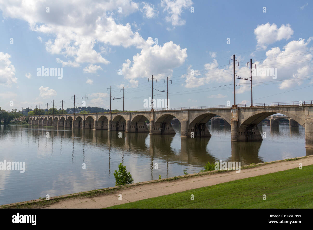 The Philadelphia & Reading Railroad Bridge over the Susquehanna River in Harrisburg, Pennsylvania, United States. Stock Photo