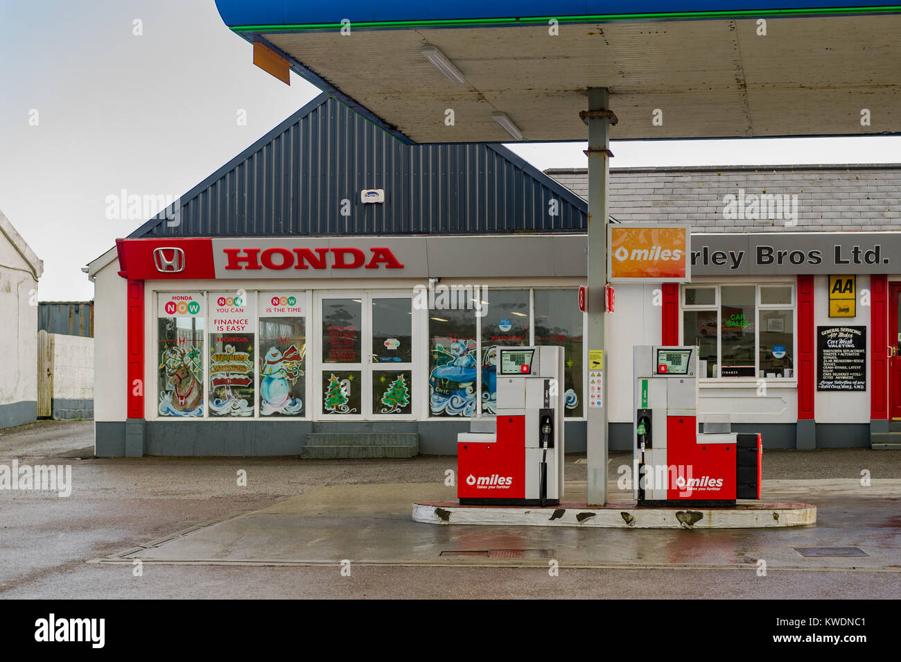 Honda garage selling petrol and diesel in Skibbereen, County Cork, Ireland. Stock Photo
