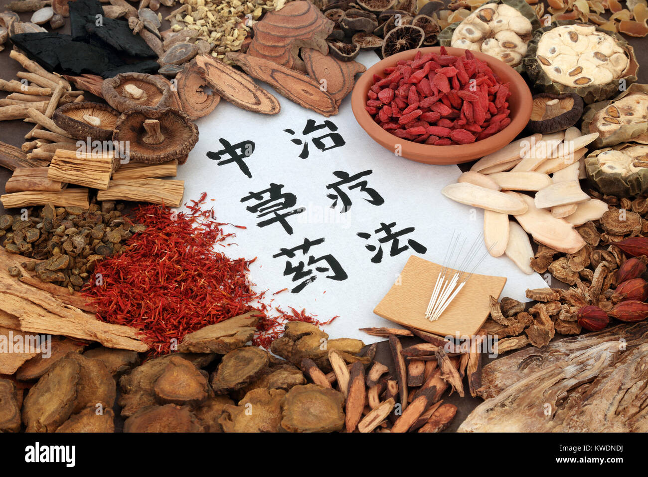Chinese alternative medicine with herb selection and acupuncture