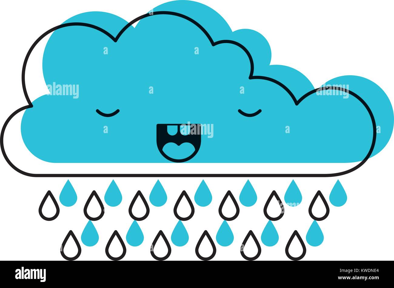 kawaii cloud with rain in watercolor silhouette Stock Vector Image ...