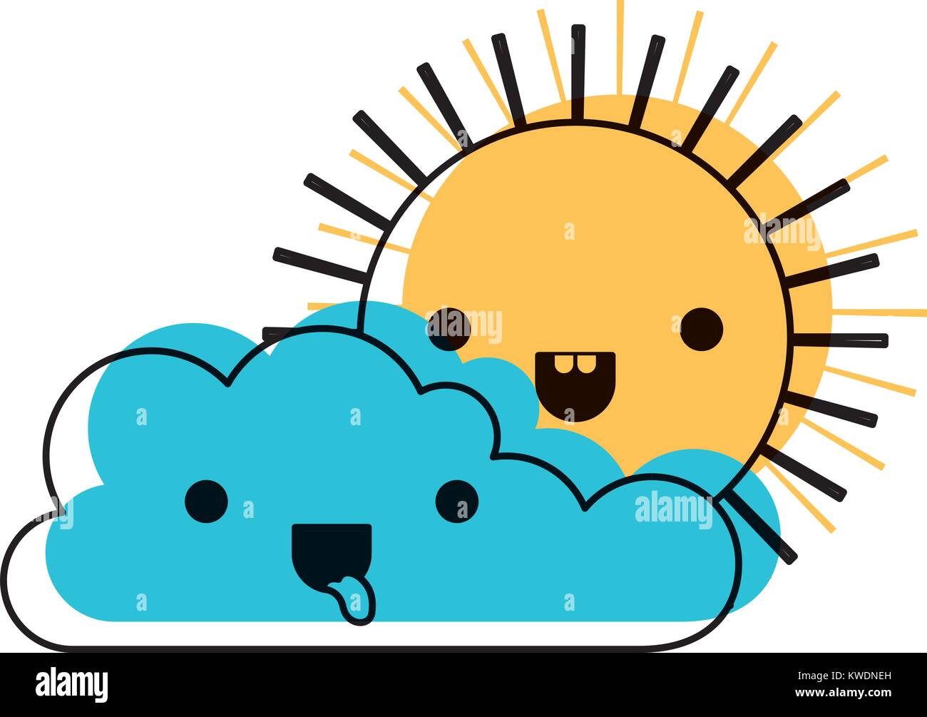 kawaii cloud and sun in watercolor silhouette Stock Vector Image & Art ...