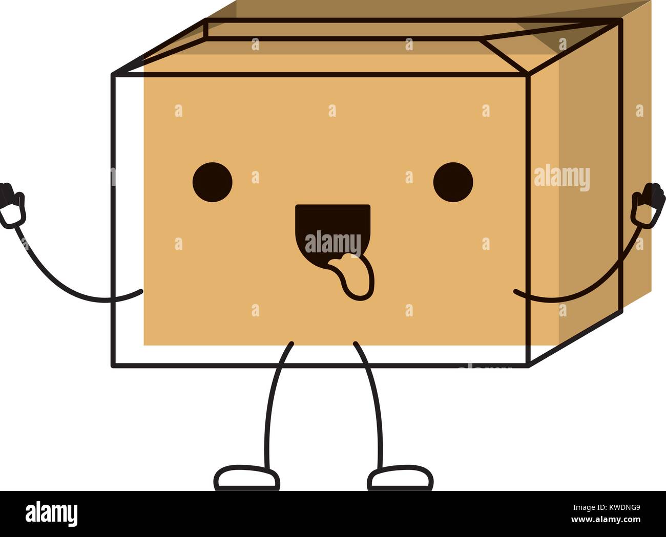 sealed kawaii animated cardboard box in watercolor silhouette Stock