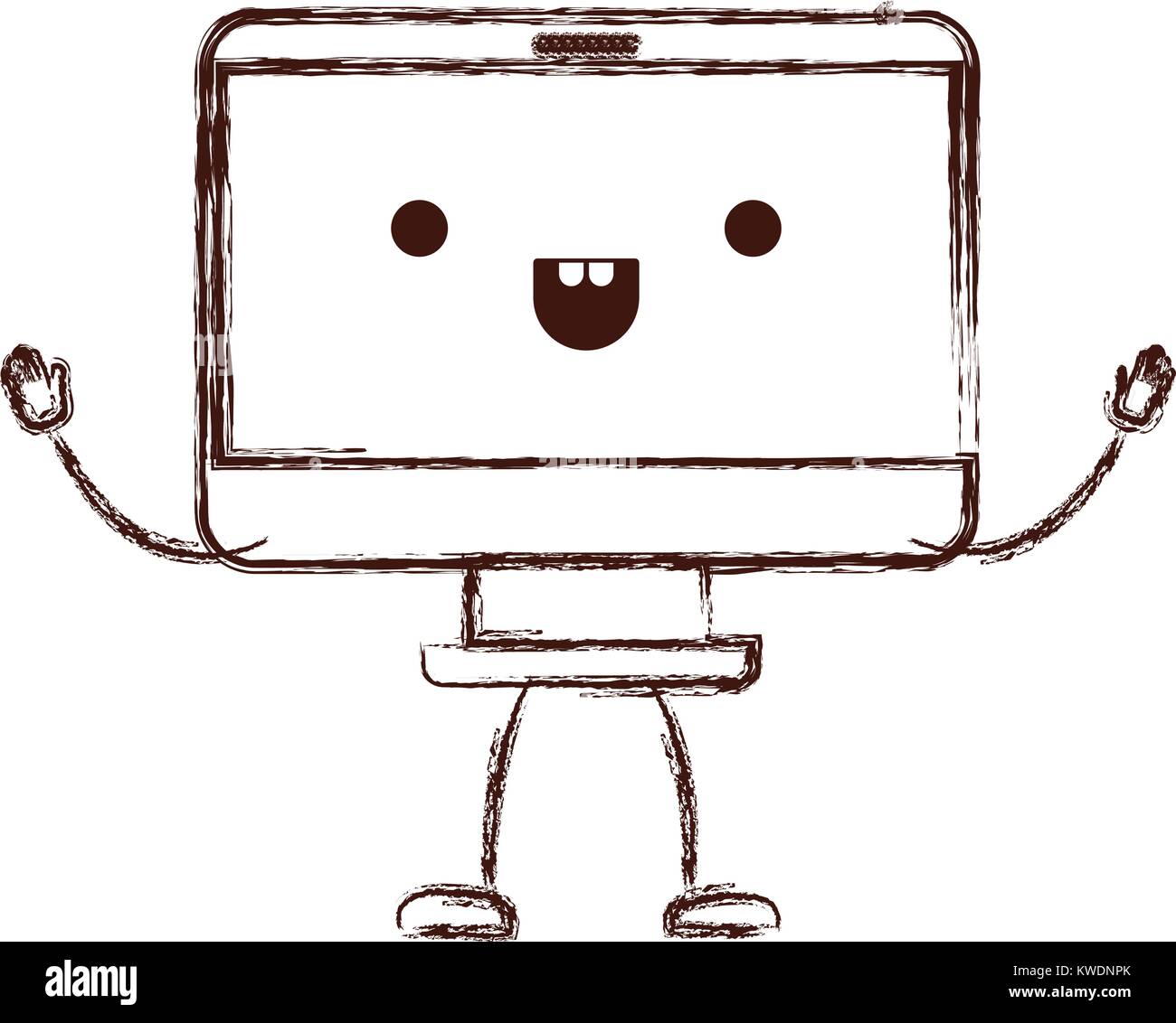 animated kawaii desktop computer in monochrome blurred silhouette Stock ...