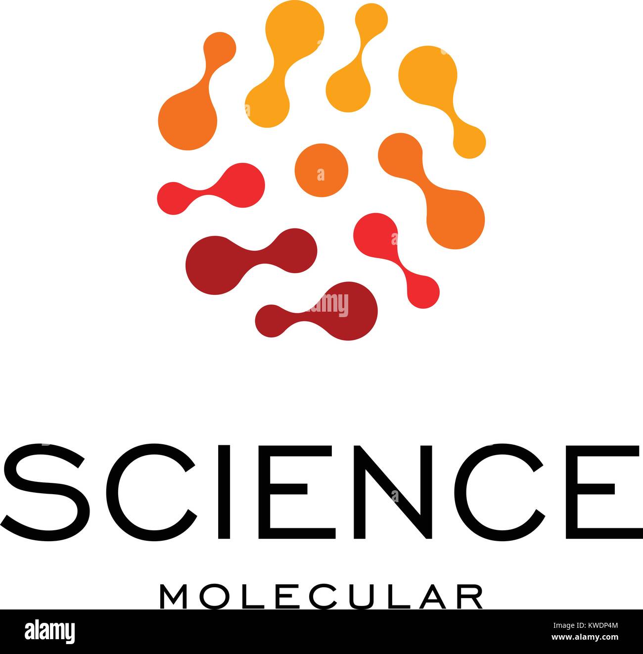 Science abstract red color halftone logo from related circles, new technology vector symbol. Stock Vector