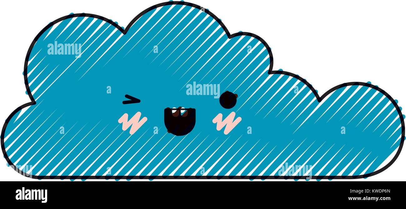 kawaii cloud icon flat in colored crayon silhouette Stock Vector Image ...