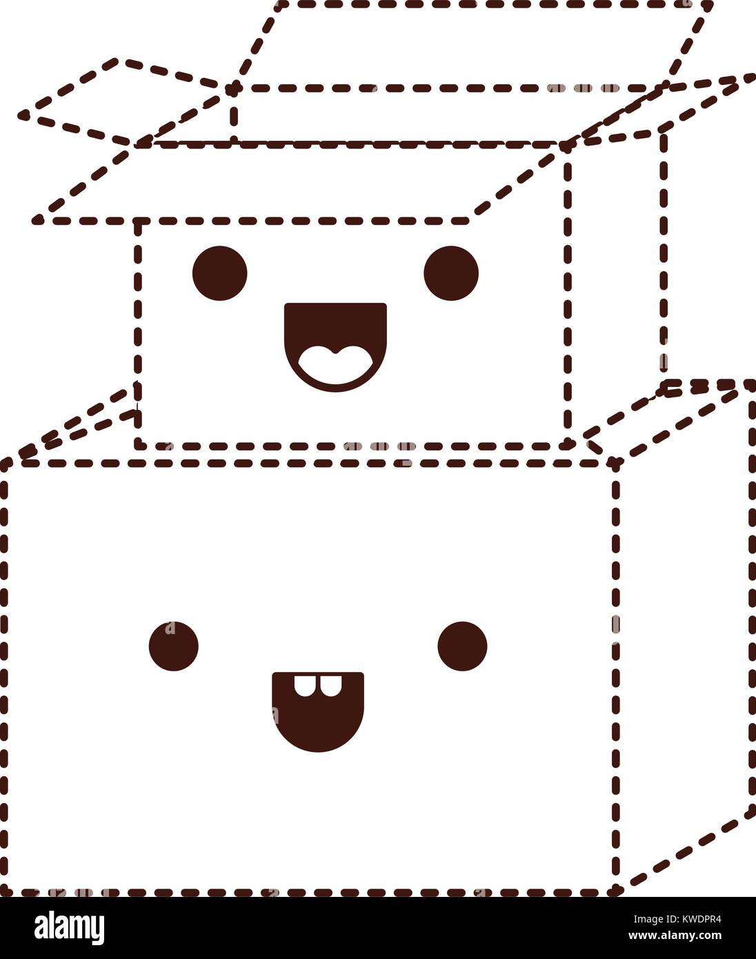 kawaii cardboard boxes stacked in monochrome dotted silhouette Stock ...