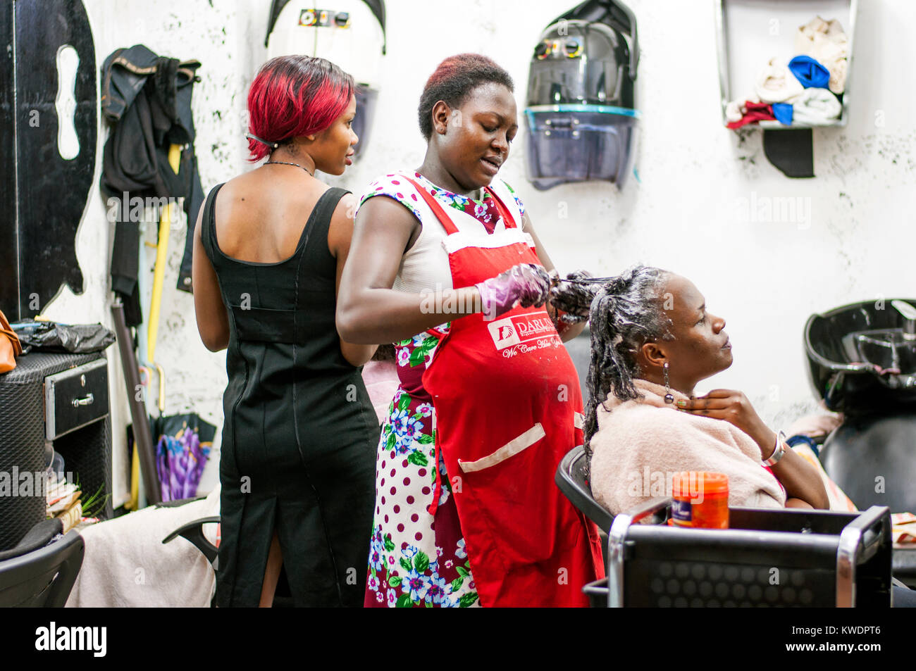 Hairdressing salon interior, Kampala, Uganda Stock Photo Alamy