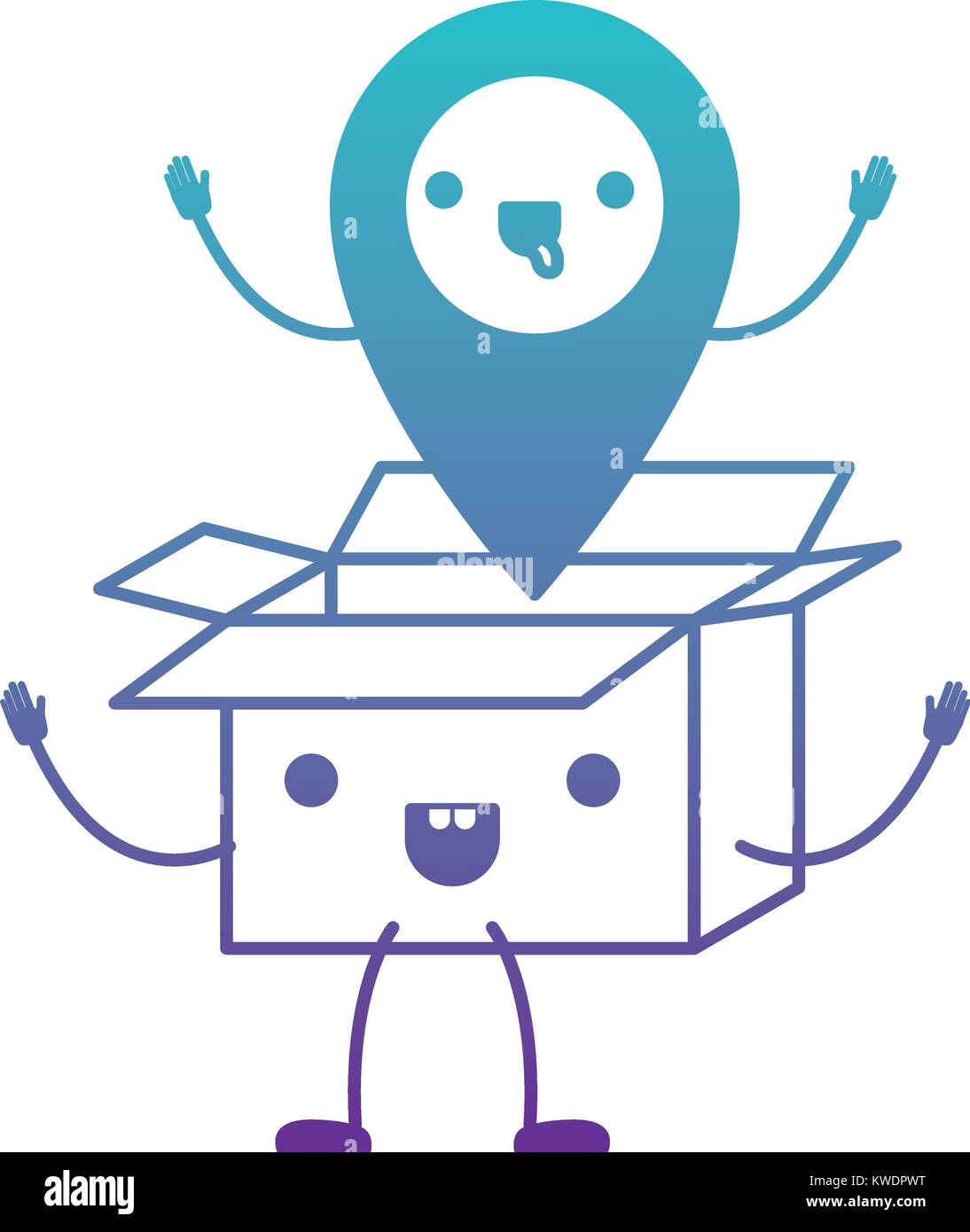 animated opened kawaii cardboard box with kawaii map pointer on top in  degraded blue to purple color contour Stock Vector Image & Art - Alamy