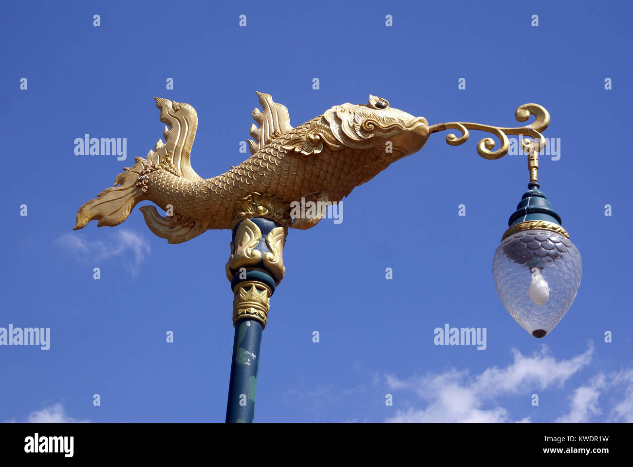 Lamp ion the street of Kanchanbury in Thailand Stock Photo