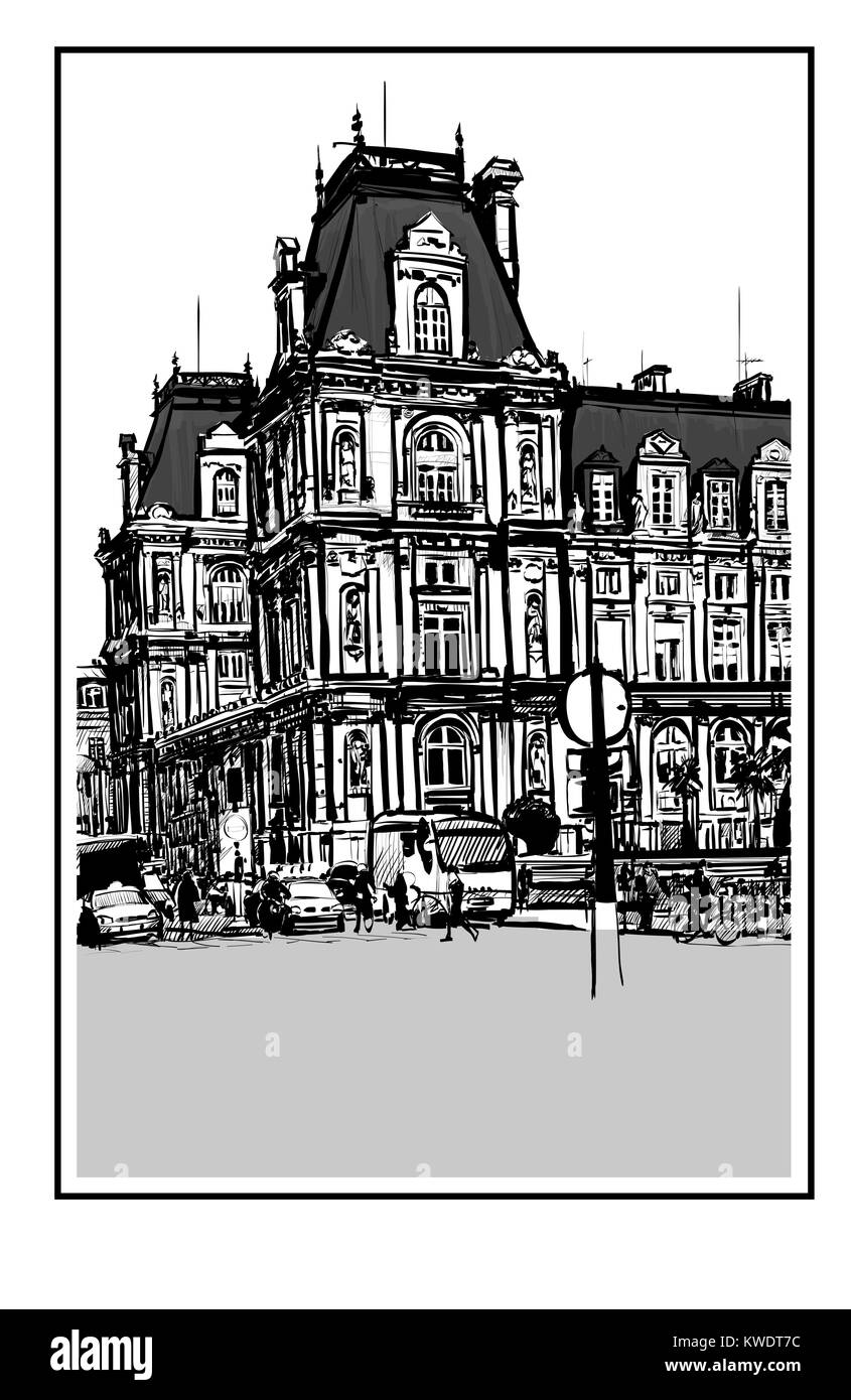 Hotel de Ville in Paris - vector illustration Stock Vector