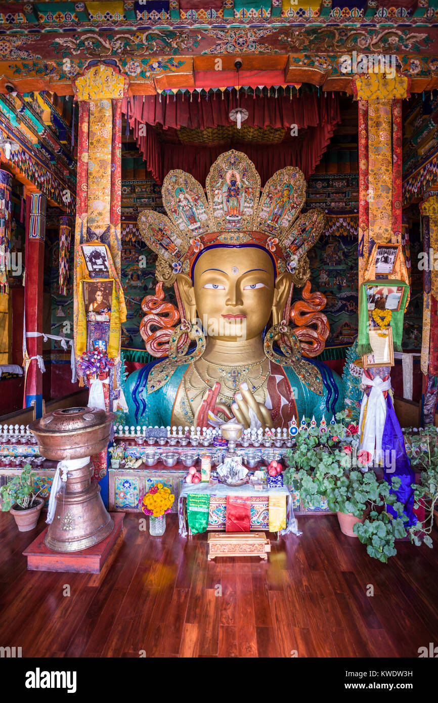 The Maitreya Buddha (Future Buddha) at Thiksey Monastery in Ladakh. Stock Photo