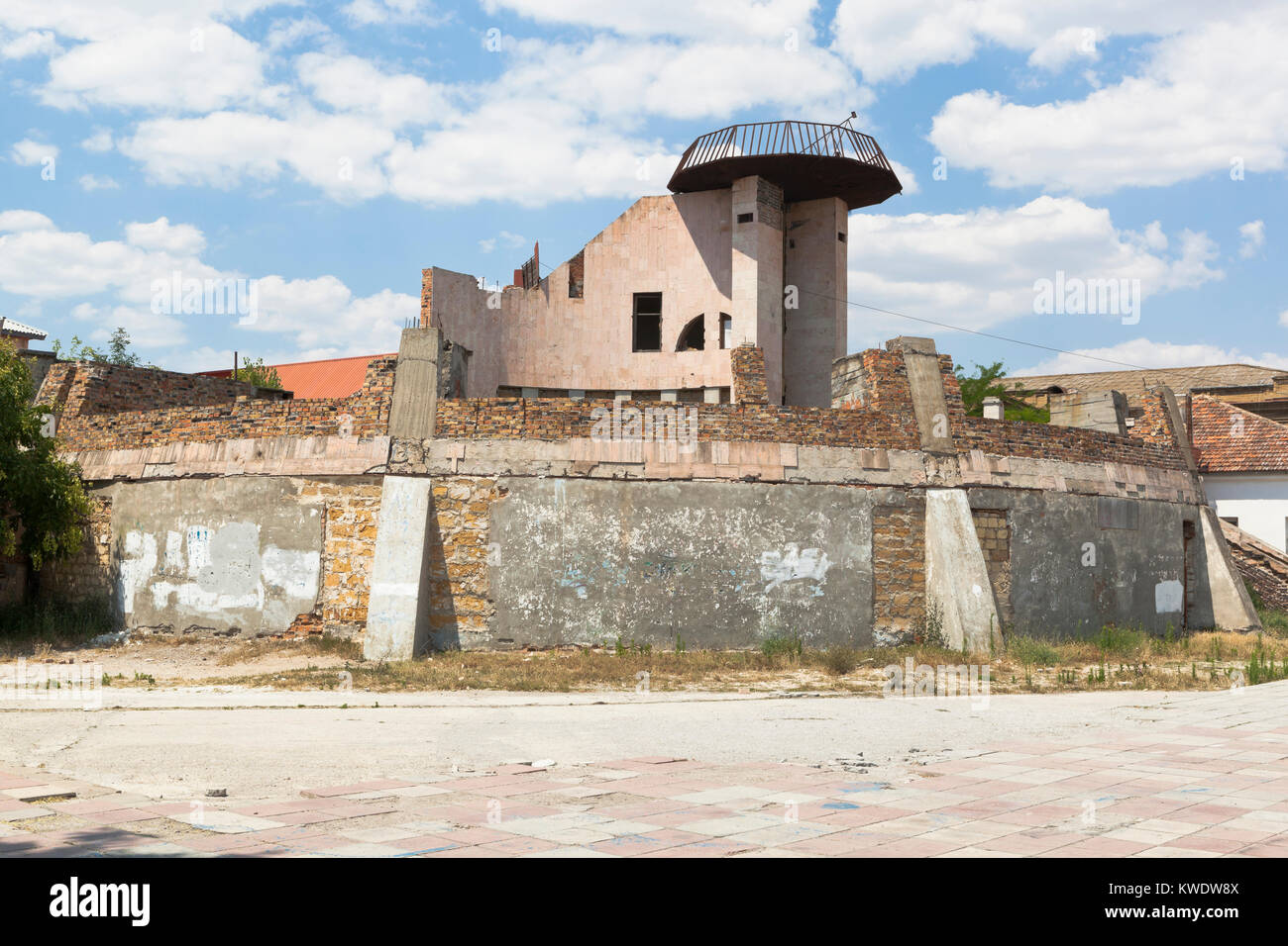 Abandoned unfinished building in the Mariners Square in Evpatoria, Crimea, Russia Stock Photo