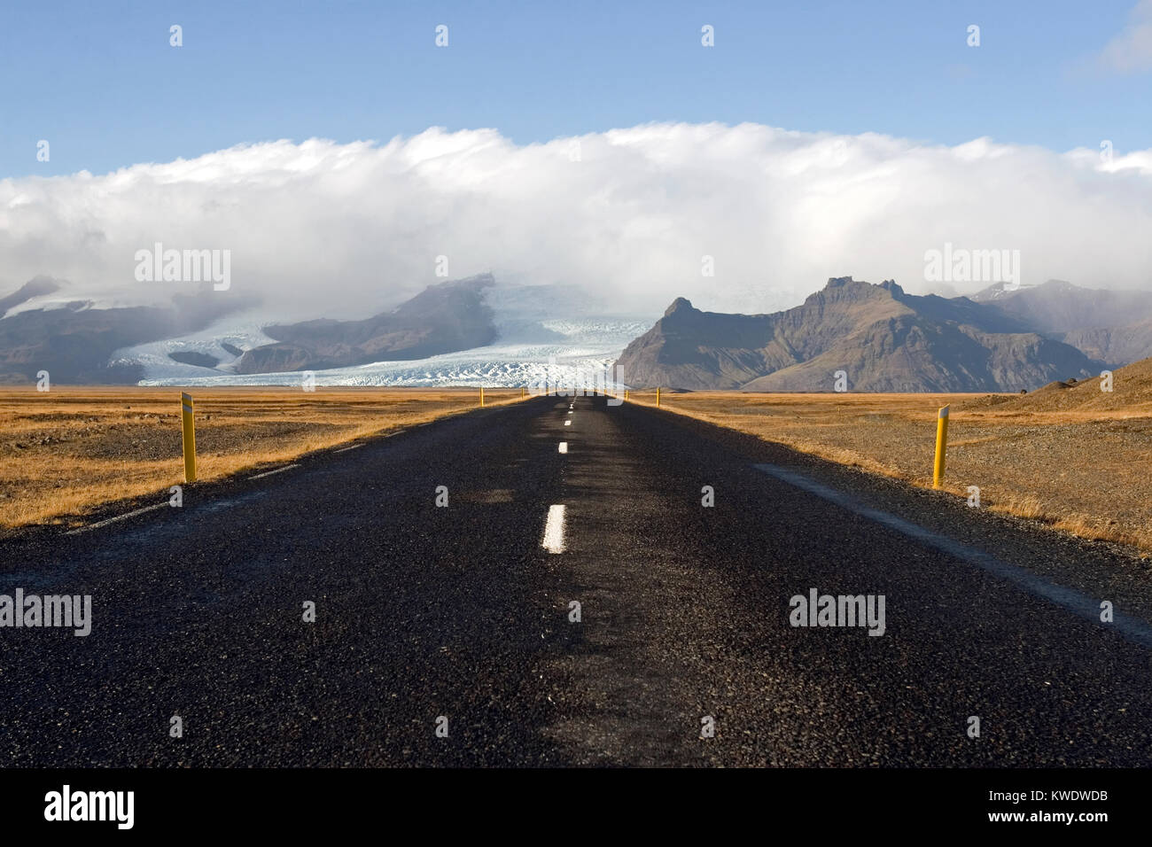 Road to nowhere; desolate Route 1, or the Ring Road, in the Skaftafell National Park area iceland Stock Photo