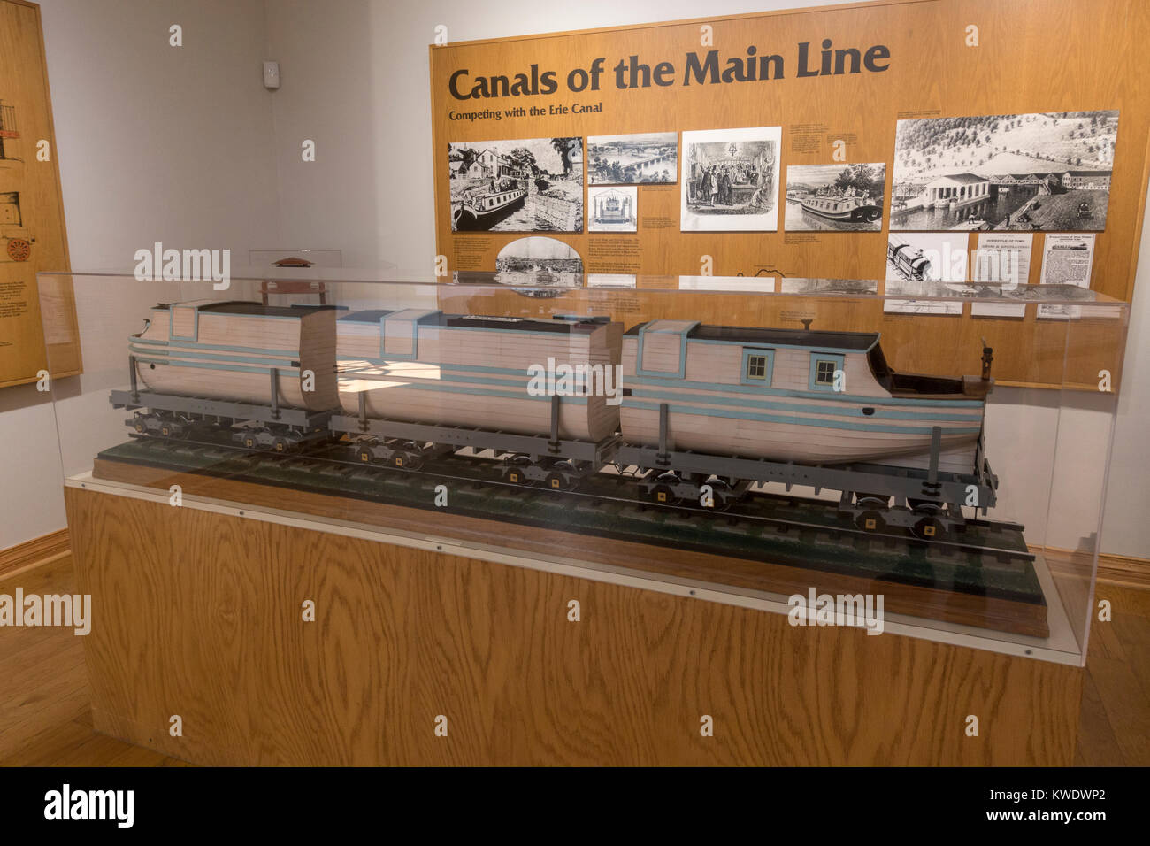 Model showing how canal boats were carried on the Allegheny Portage Railroad (a National Historic Site), Blair county, Pennsylvania, United States. Stock Photo