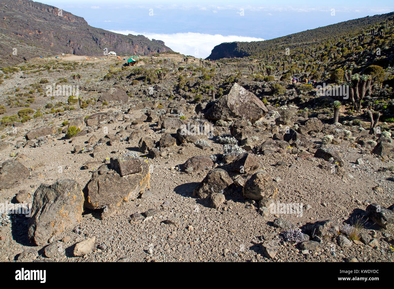 Barranco camp on Mt Kilimanjaro Stock Photo