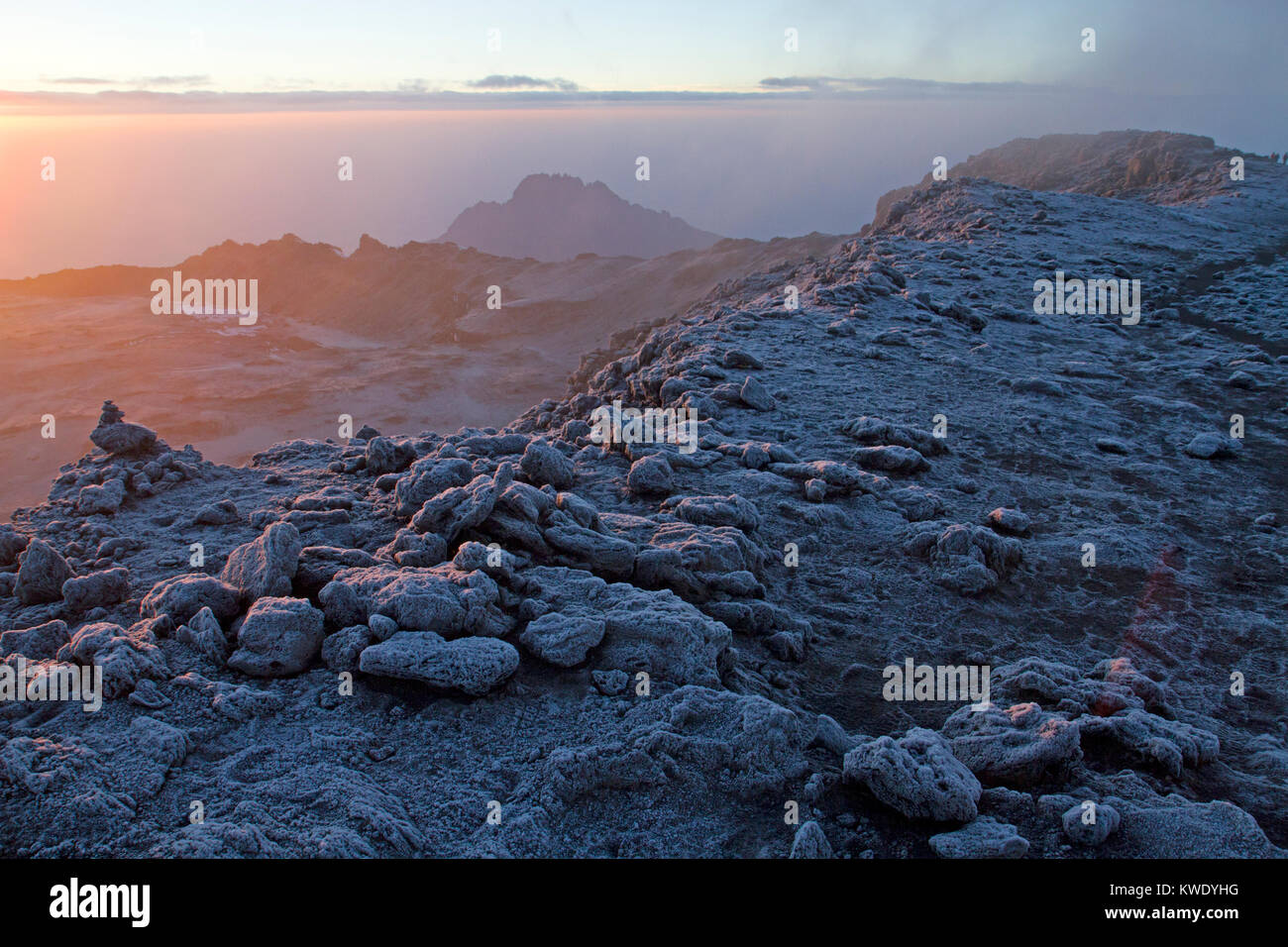 Dawn on the summit of Mt Kilimanjaro Stock Photo