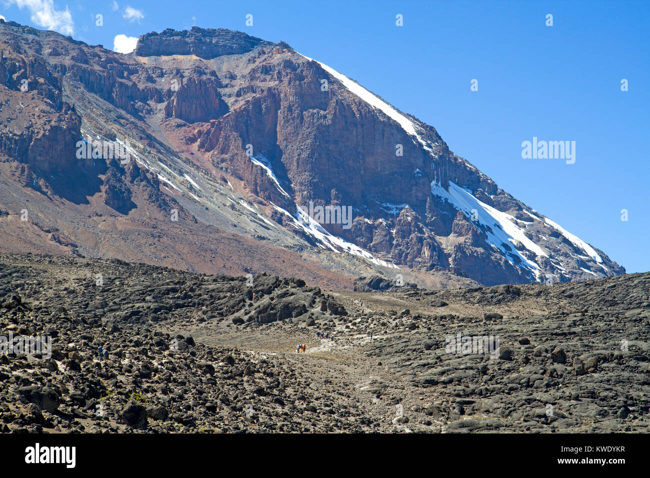 Trekkers on the southern slopes of Mt Kilimanjaro Stock Photo
