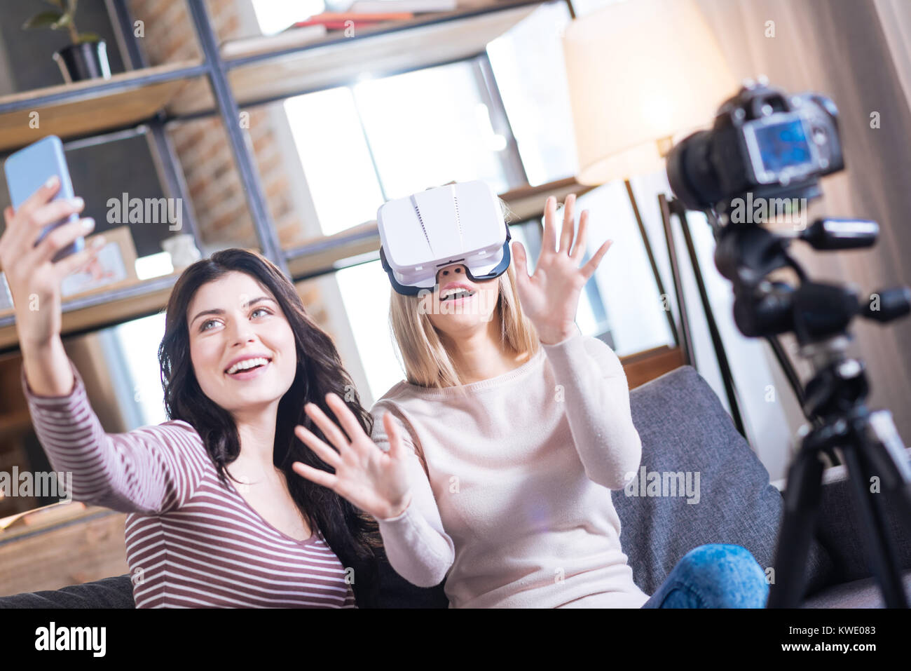 Delighted young woman wearing 3d glasses Stock Photo