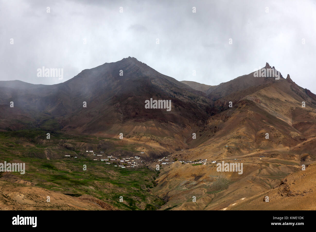 Landscapes of himalayan villages during Spiti Valley Road Trip in Himachal Pradesh, India. Stock Photo