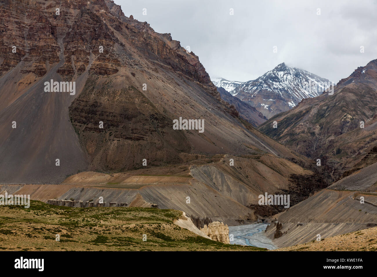 Himalayan landscapes around Chandra Taal during Spiti Valley Road Trip. Stock Photo