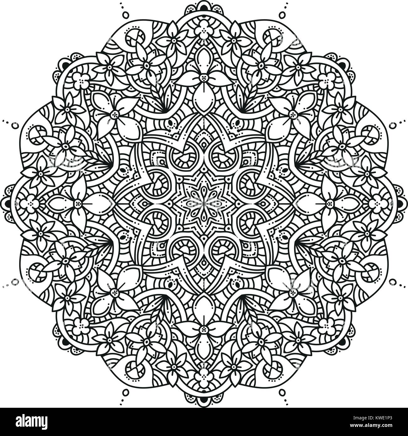 Black and white mandala vector isolated on white. Vector hand drawn ...