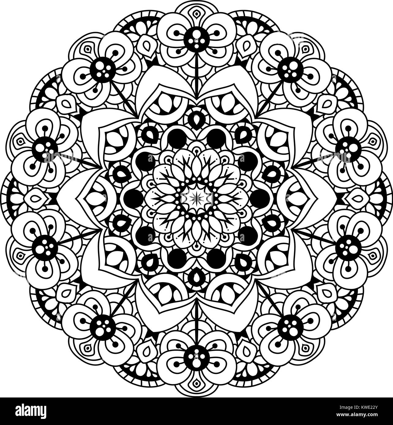 Black and white mandala vector isolated on white. Vector hand drawn ...