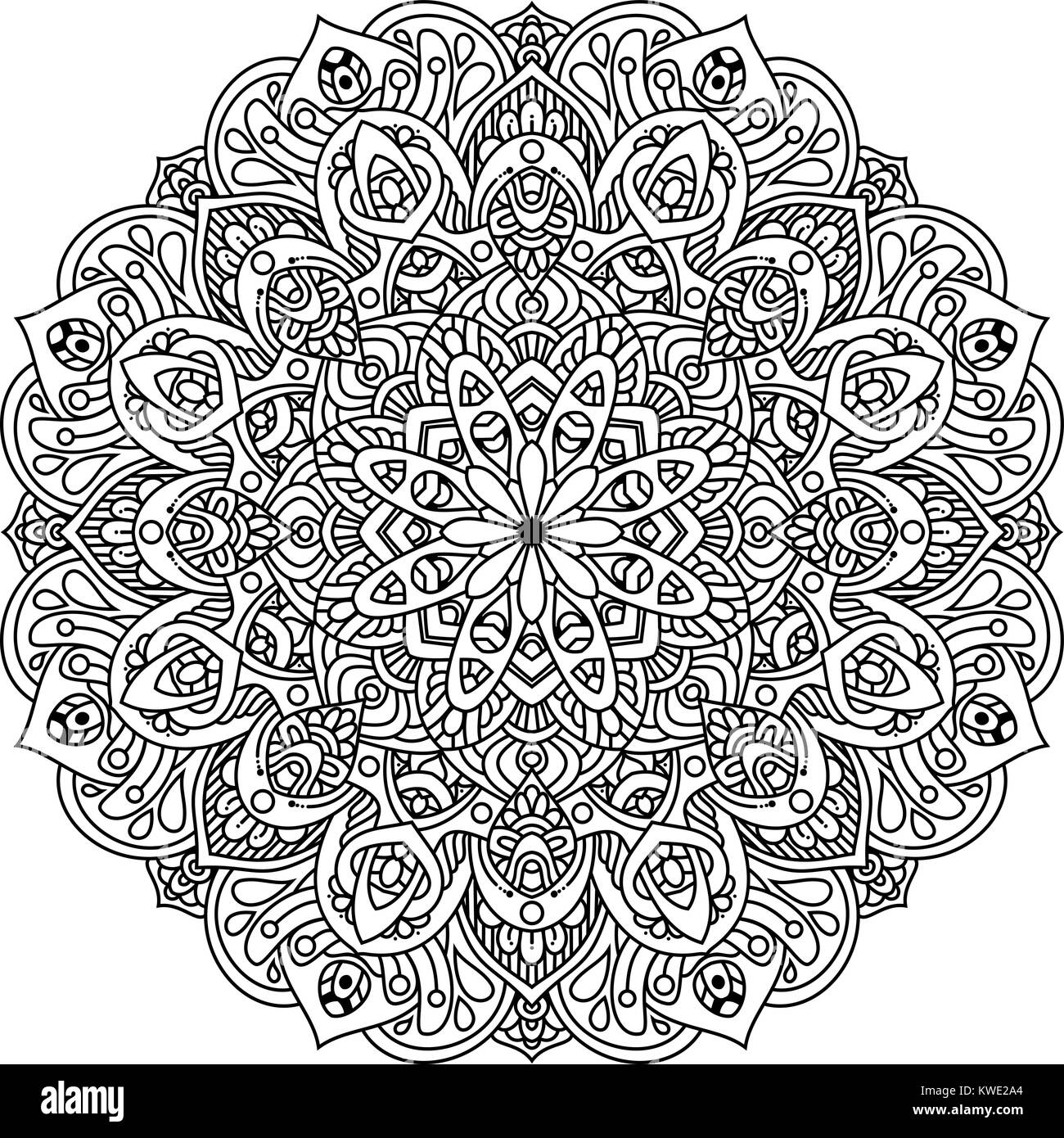 Black and white mandala vector isolated on white. Vector hand drawn ...