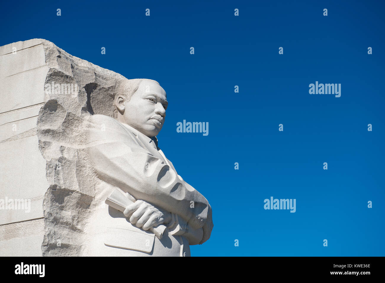 Low angle view of Martin Luther King Jr. Memorial against clear blue sky Stock Photo