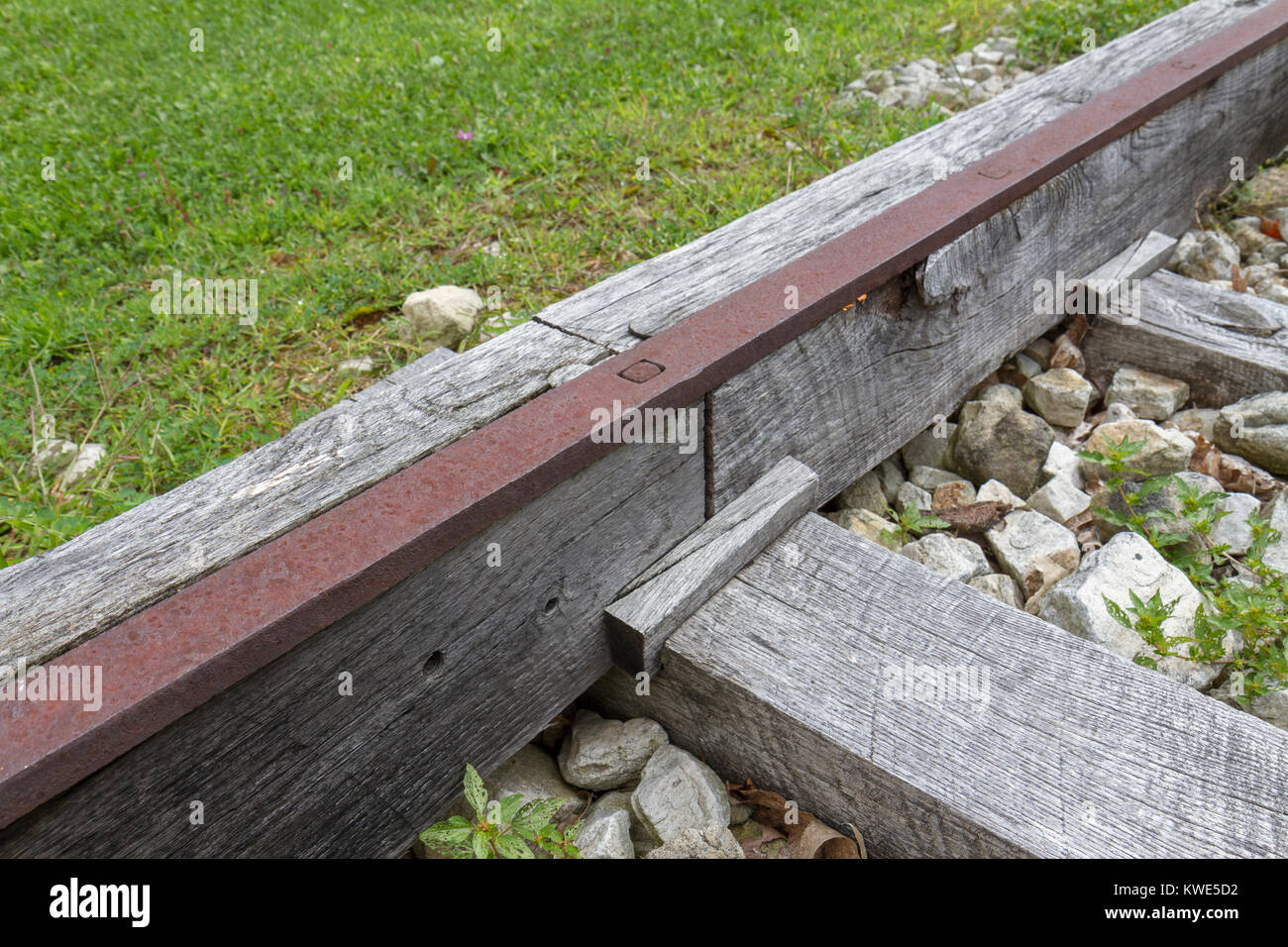 Railway track detail, part of the Allegheny Portage Railroad National Historic Site, Blair county, Pennsylvania, United States. Stock Photo