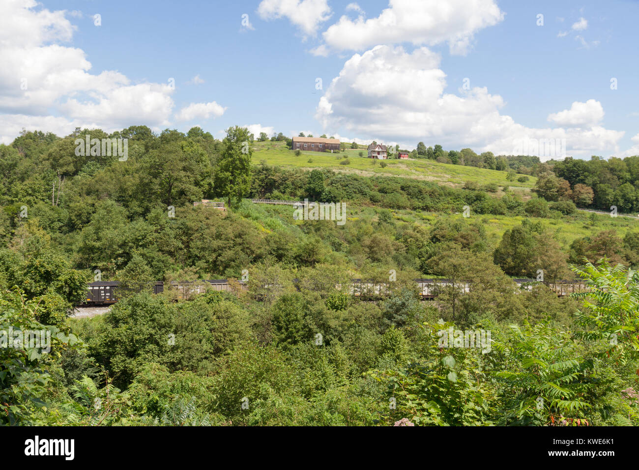 The Johnstown Flood National Memorial site, Pennsylvania, United States.  View looking NW across the section that collapsed. Stock Photo