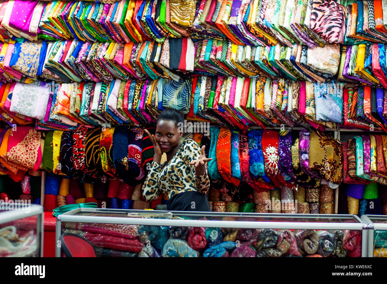 Shop assistant in an Africansyle boutique, shopping mall, Kampala