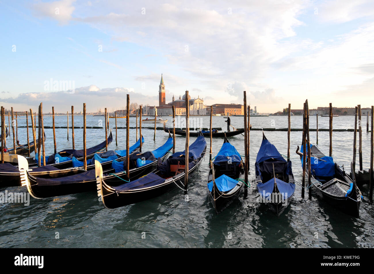 Gondolas in the Bacino di San Marco, Venice, Italy Stock Photo