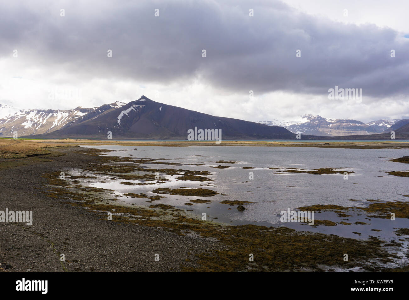 Landscape in the Snaefelsness National Park on an overcast day. Stock Photo