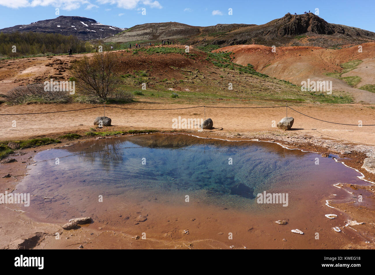 Hot spring in Geysir geothermal field in southwestern Iceland. Stock Photo
