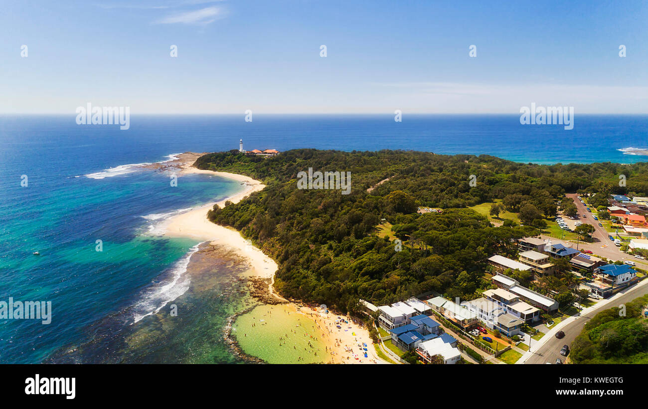 Norah lighthouse on the tip of Norah head headland and town of Sydney